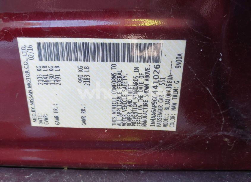 Photo 9 of 2016 Nissan Maxima 3.5 PLATINUM/3.5 S/3.5 SL/3.5 SR/3.5 SV (VIN 1N4AA6AP9GC441026)