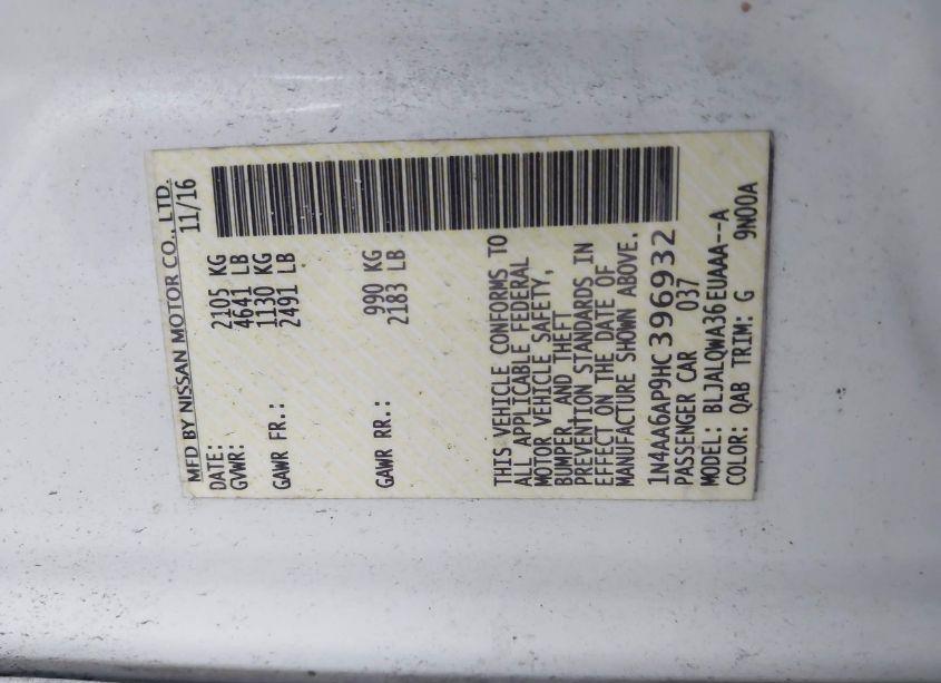 Photo 9 of 2017 Nissan Maxima 3.5 S (VIN 1N4AA6AP9HC396932)