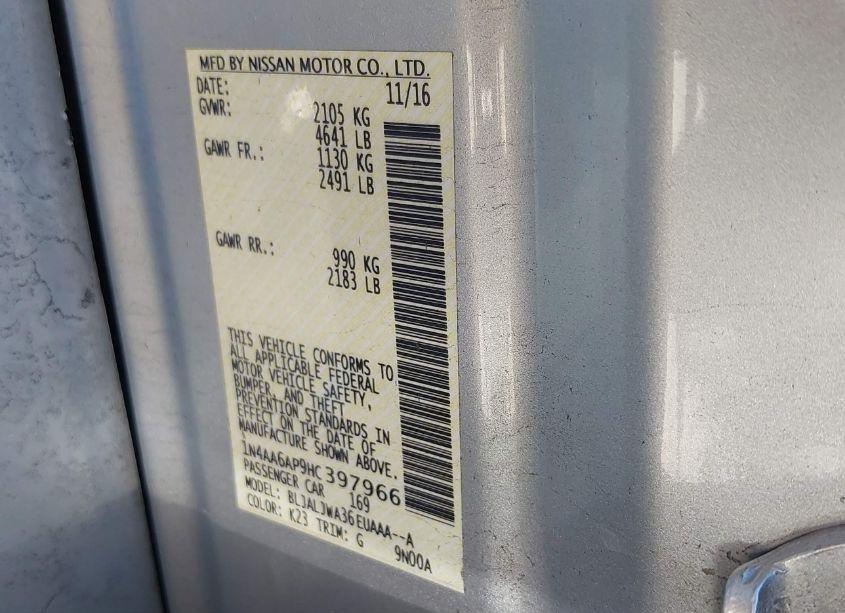 Photo 9 of 2017 Nissan Maxima 3.5 SV (VIN 1N4AA6AP9HC397966)