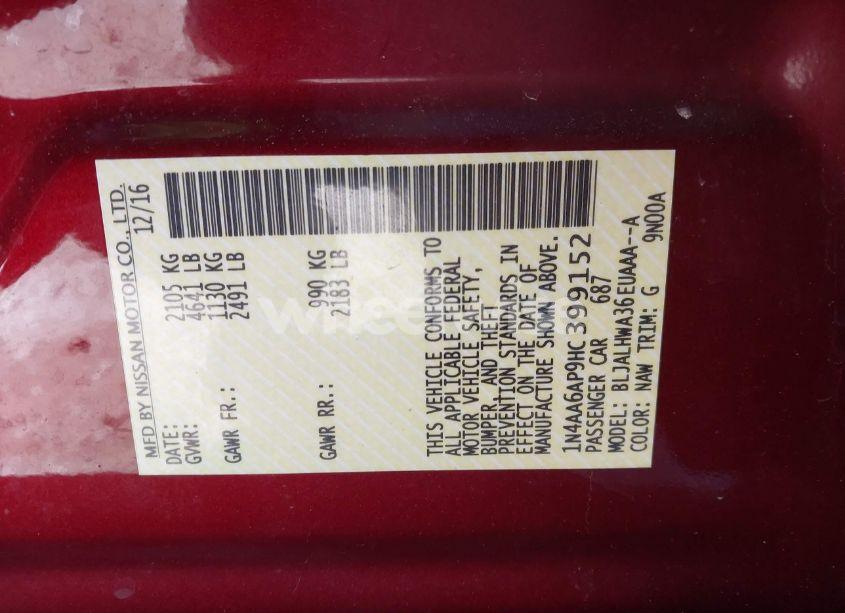 Photo 9 of 2017 Nissan Maxima 3.5 PLATINUM (VIN 1N4AA6AP9HC399152)