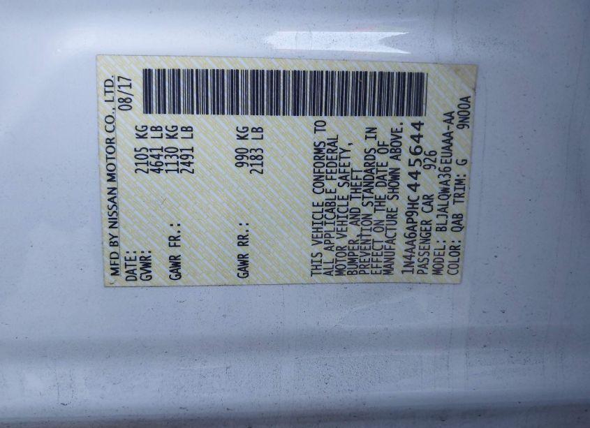 Photo 9 of 2017 Nissan Maxima 3.5 S (VIN 1N4AA6AP9HC445644)