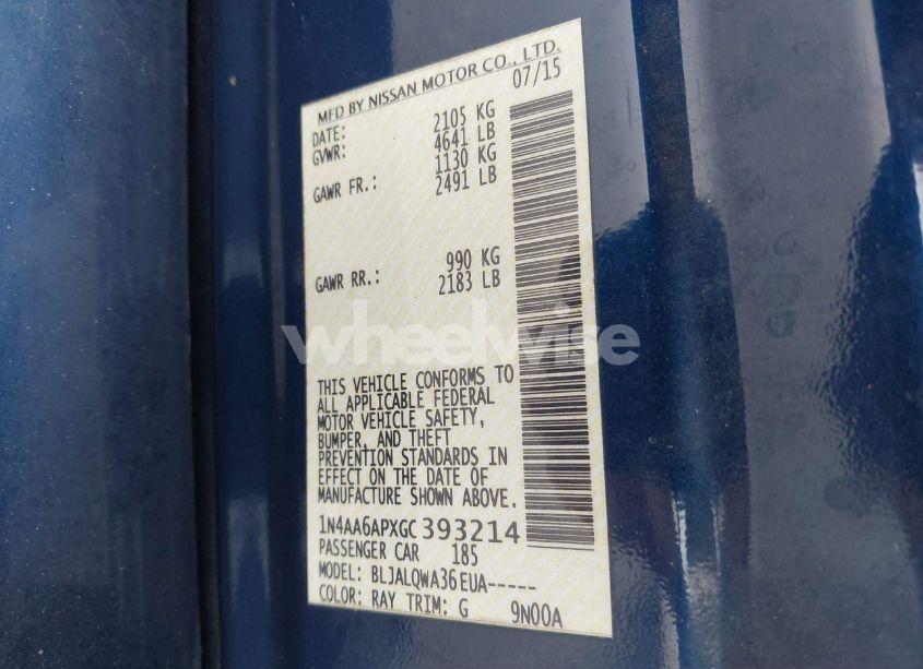 Photo 9 of 2016 Nissan Maxima 3.5 PLATINUM/3.5 S/3.5 SL/3.5 SR/3.5 SV (VIN 1N4AA6APXGC393214)