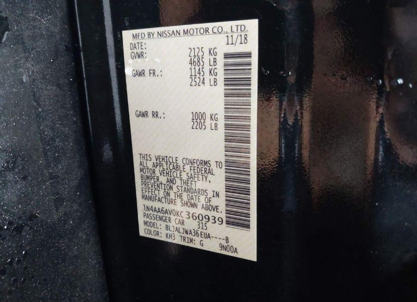 Photo 9 of 2019 Nissan Maxima 3.5 SV (VIN 1N4AA6AV0KC360939)