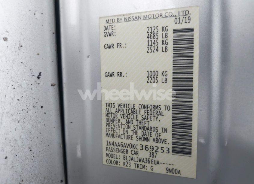 Photo 9 of 2019 Nissan Maxima 3.5 SV (VIN 1N4AA6AV0KC369253)