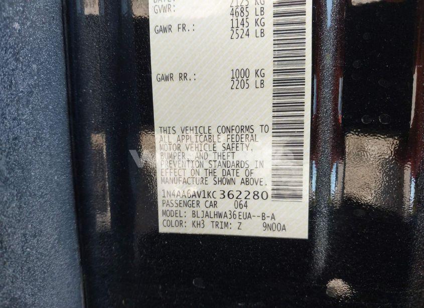 Photo 9 of 2019 Nissan Maxima 3.5 PLATINUM (VIN 1N4AA6AV1KC362280)