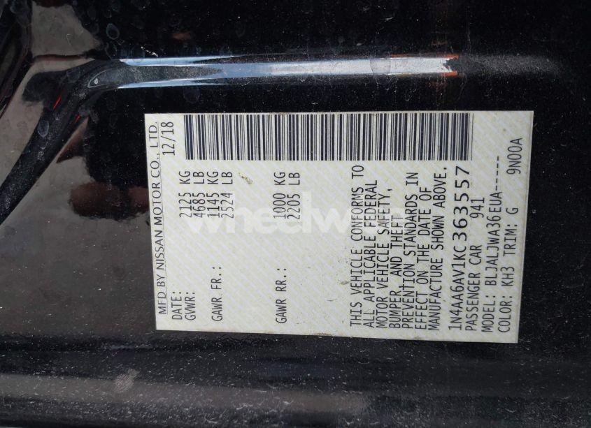 Photo 9 of 2019 Nissan Maxima 3.5 SV (VIN 1N4AA6AV1KC363557)