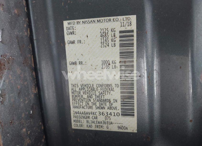 Photo 9 of 2019 Nissan Maxima 3.5 SL (VIN 1N4AA6AV4KC363410)