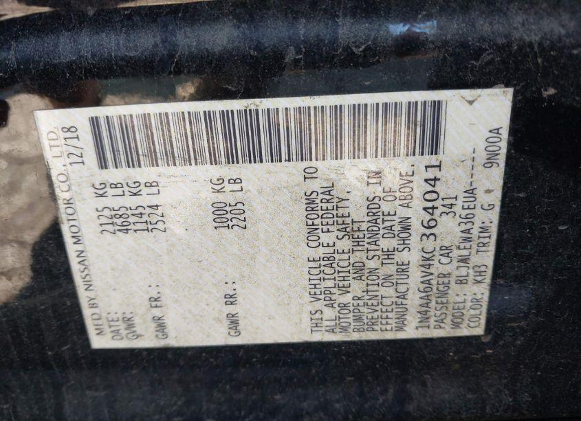 Photo 9 of 2019 Nissan Maxima 3.5 SL (VIN 1N4AA6AV4KC364041)