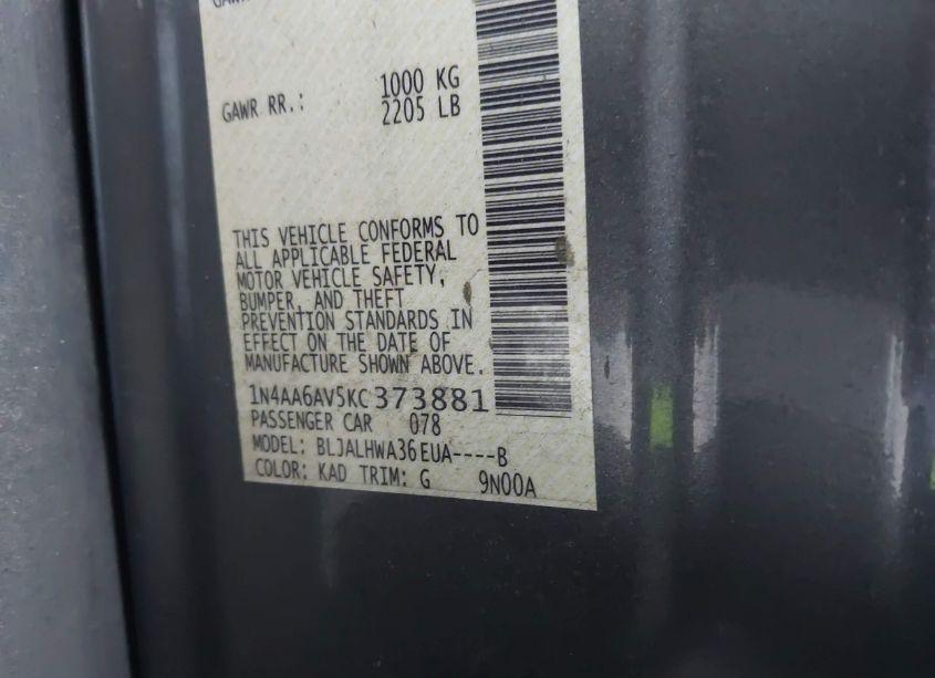 Photo 9 of 2019 Nissan Maxima 3.5 PLATINUM (VIN 1N4AA6AV5KC373881)