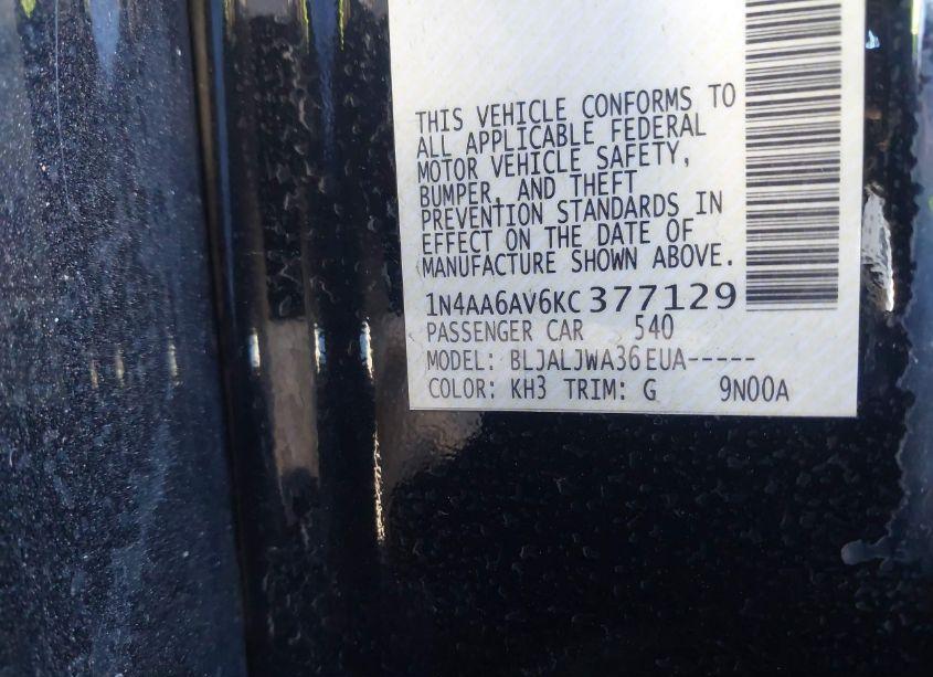 Photo 9 of 2019 Nissan Maxima 3.5 SV (VIN 1N4AA6AV6KC377129)