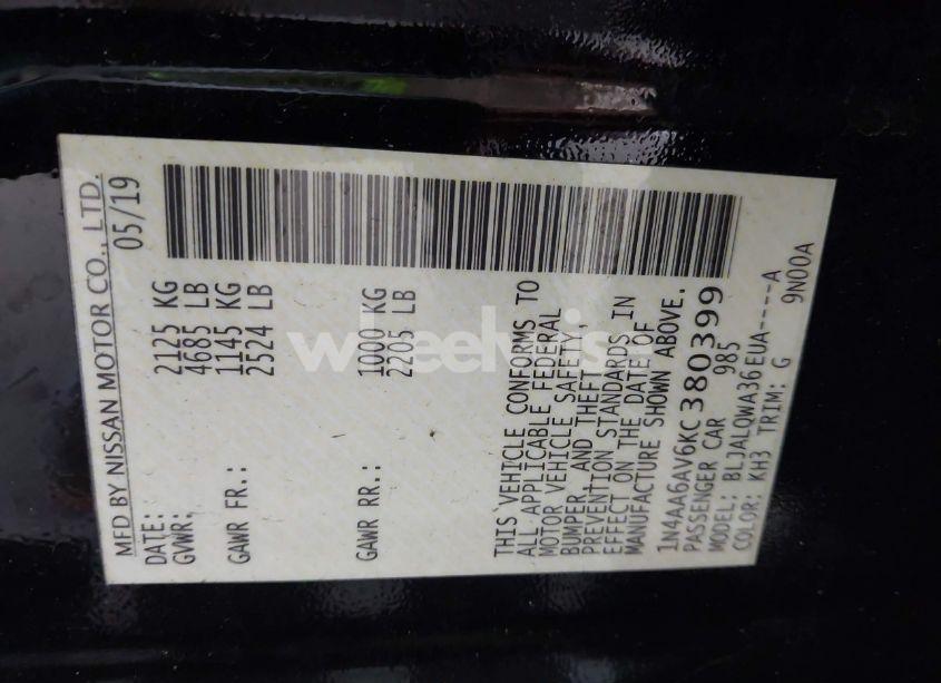 Photo 9 of 2019 Nissan Maxima 3.5 S (VIN 1N4AA6AV6KC380399)