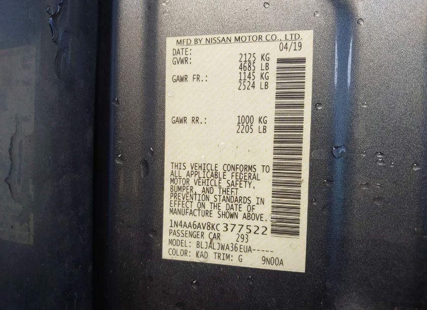 Photo 9 of 2019 Nissan Maxima 3.5 SV (VIN 1N4AA6AV8KC377522)