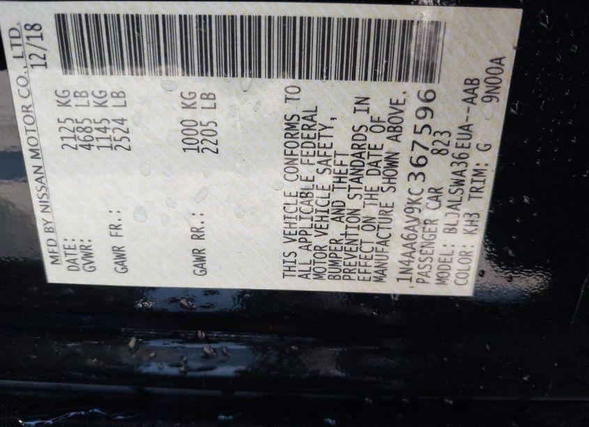 Photo 9 of 2019 Nissan Maxima 3.5 SR (VIN 1N4AA6AV9KC367596)