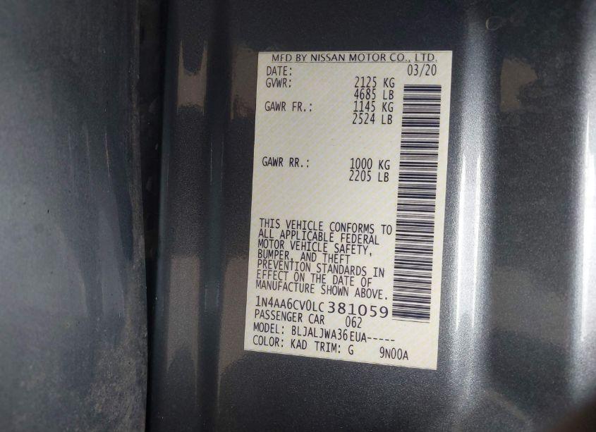 Photo 9 of 2020 Nissan Maxima SV XTRONIC CVT (VIN 1N4AA6CV0LC381059)