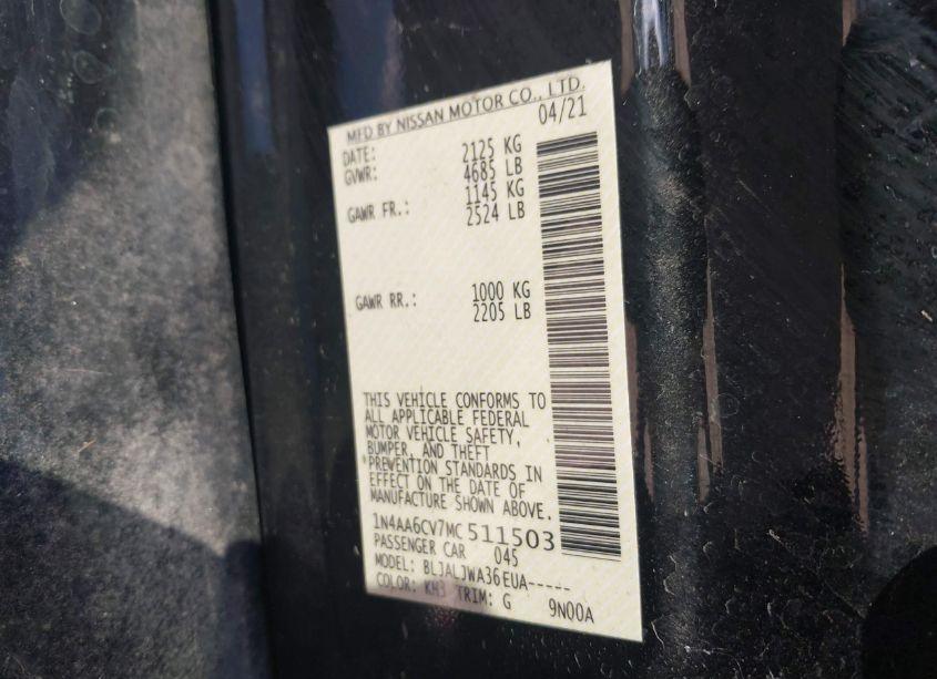 Photo 9 of 2021 Nissan Maxima SV XTRONIC CVT (VIN 1N4AA6CV7MC511503)