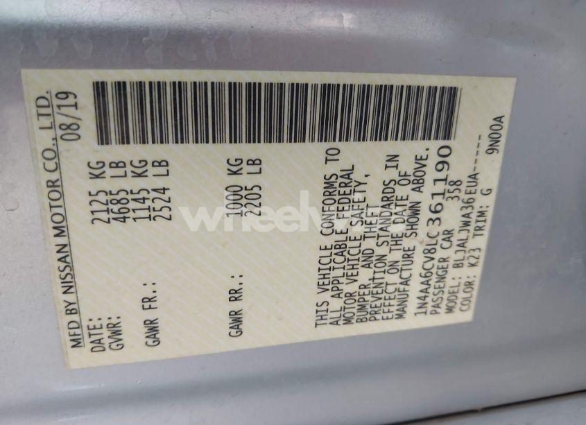 Photo 9 of 2020 Nissan Maxima SV XTRONIC CVT (VIN 1N4AA6CV8LC361190)