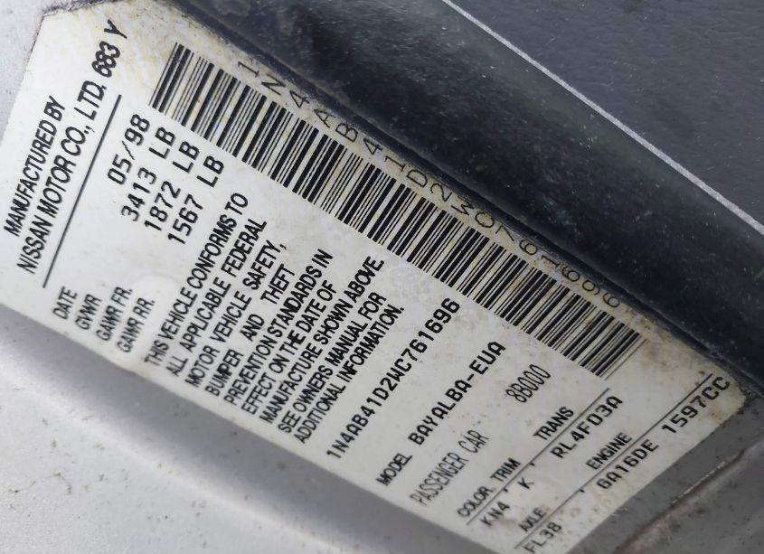 Photo 9 of 1998 Nissan Sentra GLE/GXE/XE (VIN 1N4AB41D2WC761696)