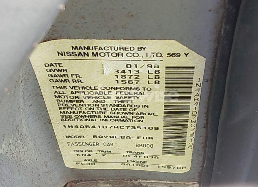 Photo 9 of 1998 Nissan Sentra GLE/GXE/XE (VIN 1N4AB41D7WC735109)