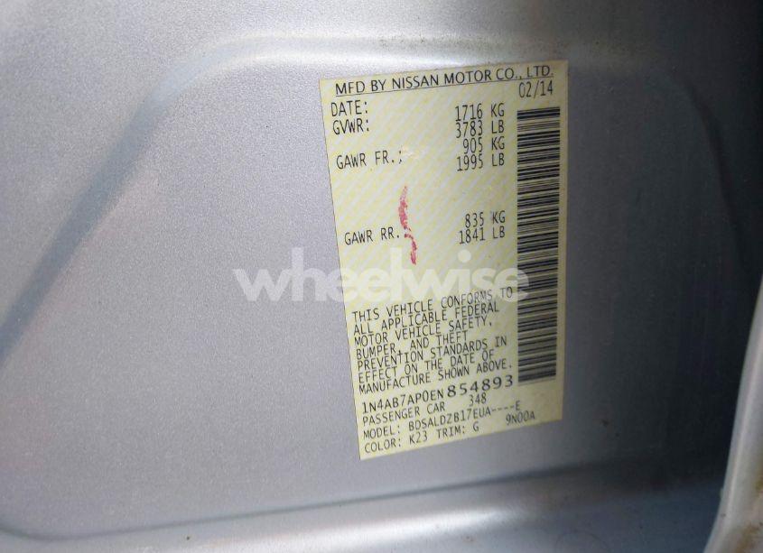 Photo 9 of 2014 Nissan Sentra FE+ S/FE+ SV/S/SL/SR/SV (VIN 1N4AB7AP0EN854893)