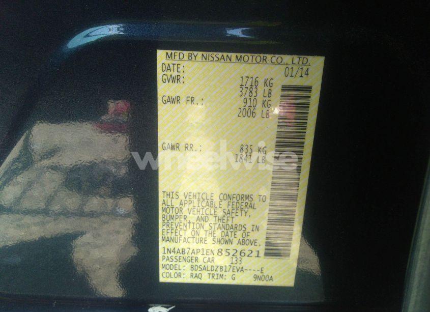 Photo 9 of 2014 Nissan Sentra FE+ S/FE+ SV/S/SL/SR/SV (VIN 1N4AB7AP1EN852621)