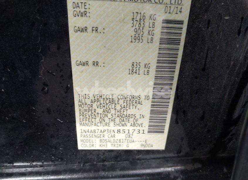 Photo 9 of 2014 Nissan Sentra FE+ S/FE+ SV/S/SL/SR/SV (VIN 1N4AB7AP3EN851731)