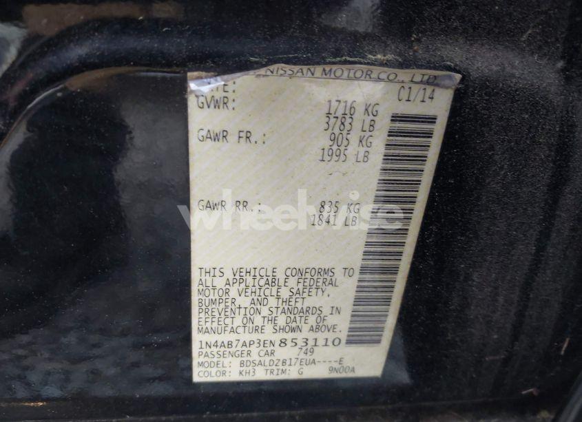 Photo 9 of 2014 Nissan Sentra FE+ S/FE+ SV/S/SL/SR/SV (VIN 1N4AB7AP3EN853110)