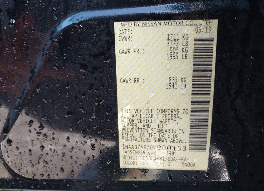 Photo 9 of 2013 Nissan Sentra FE+ S/FE+ SV/S/SL/SR/SV (VIN 1N4AB7AP7DN900153)