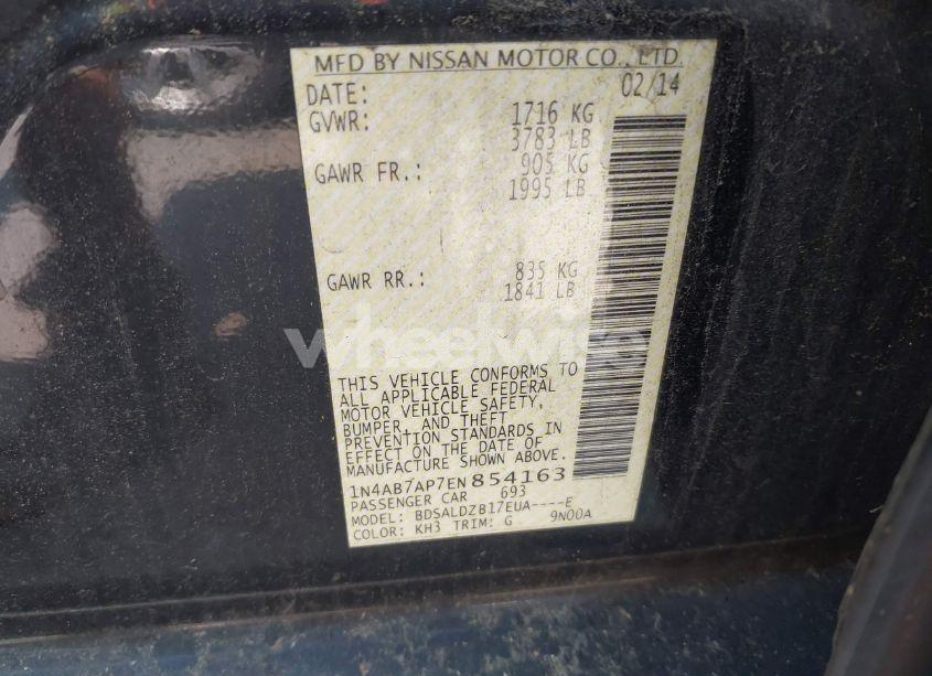 Photo 9 of 2014 Nissan Sentra FE+ S/FE+ SV/S/SL/SR/SV (VIN 1N4AB7AP7EN854163)