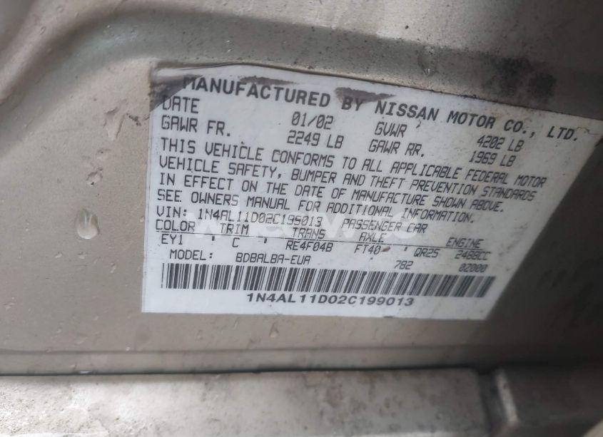 Photo 9 of 2002 Nissan Altima 2.5 S (VIN 1N4AL11D02C199013)