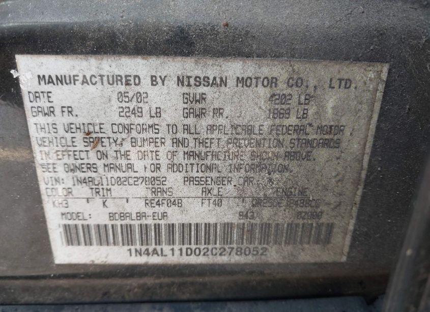 Photo 9 of 2002 Nissan Altima 2.5 S (VIN 1N4AL11D02C278052)