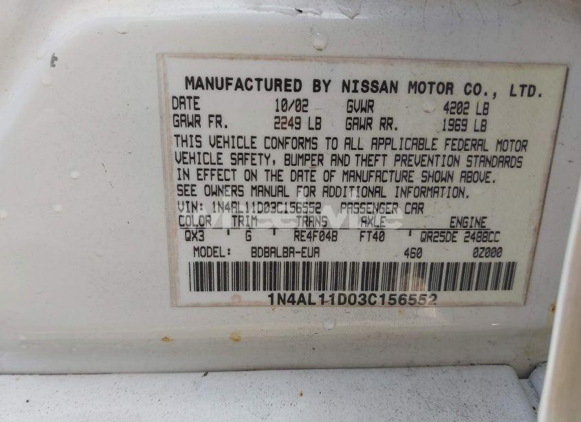 Photo 9 of 2003 Nissan Altima 2.5 S (VIN 1N4AL11D03C156552)