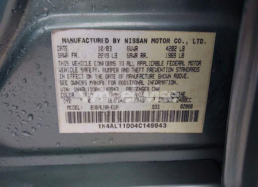 Photo 9 of 2004 Nissan Altima 2.5 S (VIN 1N4AL11D04C149943)
