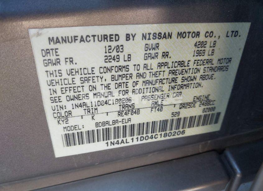 Photo 9 of 2004 Nissan Altima 2.5 S (VIN 1N4AL11D04C180206)