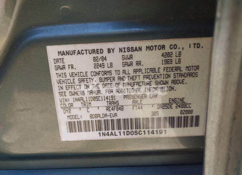 Photo 9 of 2005 Nissan Altima 2.5 S (VIN 1N4AL11D05C114191)