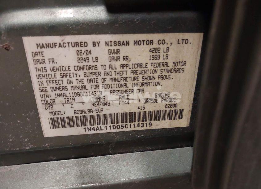 Photo 9 of 2005 Nissan Altima 2.5 S (VIN 1N4AL11D05C114319)