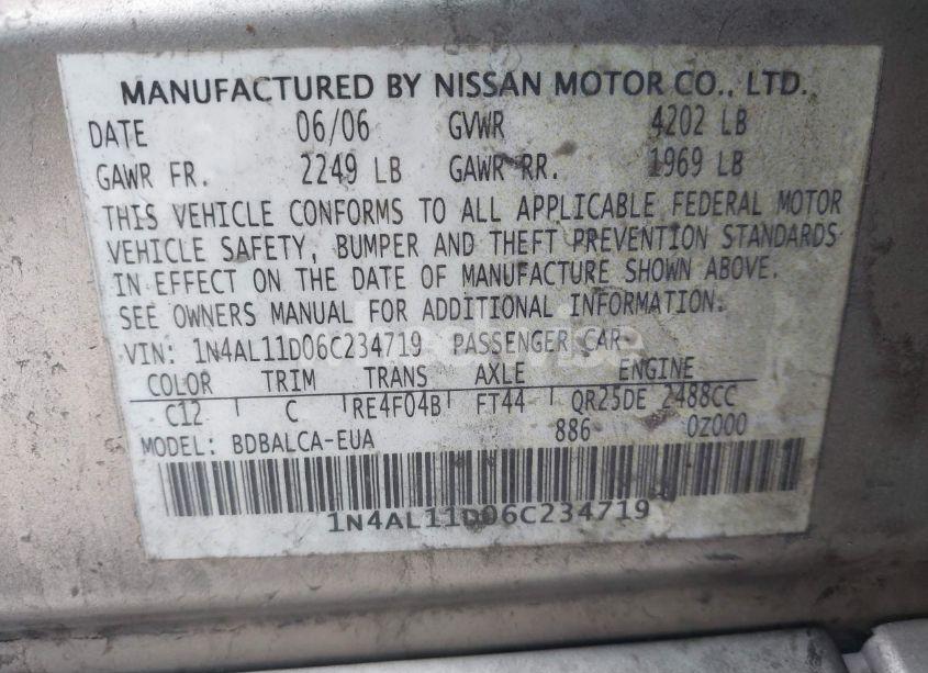 Photo 9 of 2006 Nissan Altima 2.5 S (VIN 1N4AL11D06C234719)