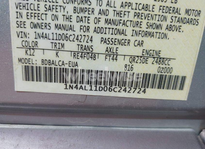 Photo 9 of 2006 Nissan Altima 2.5 S (VIN 1N4AL11D06C242724)