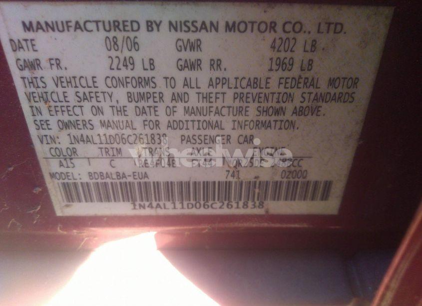 Photo 9 of 2006 Nissan Altima 2.5 S (VIN 1N4AL11D06C261838)