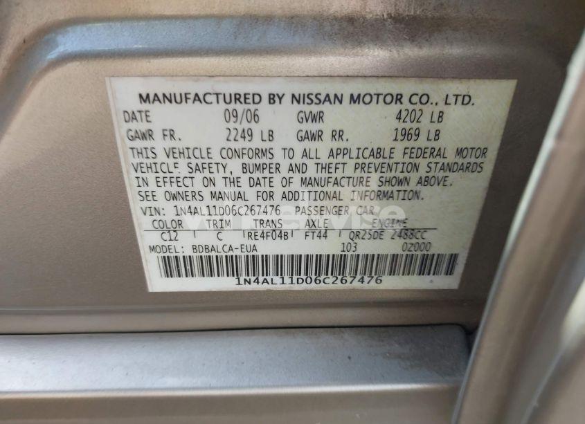 Photo 9 of 2006 Nissan Altima 2.5 S (VIN 1N4AL11D06C267476)
