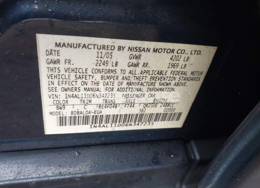 Photo 9 of 2006 Nissan Altima 2.5 S (VIN 1N4AL11D06N347235)