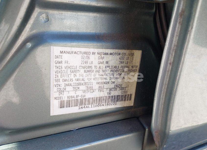Photo 9 of 2006 Nissan Altima 2.5 S (VIN 1N4AL11D06N380221)