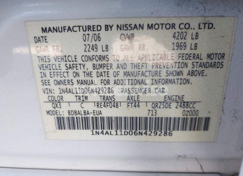 Photo 9 of 2006 Nissan Altima 2.5 S (VIN 1N4AL11D06N429286)