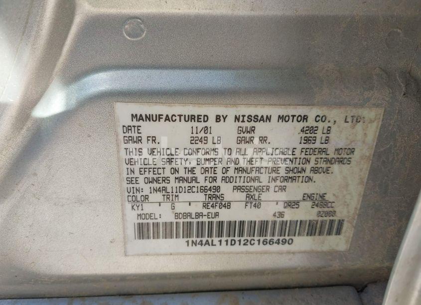Photo 9 of 2002 Nissan Altima 2.5 SL (VIN 1N4AL11D12C166490)