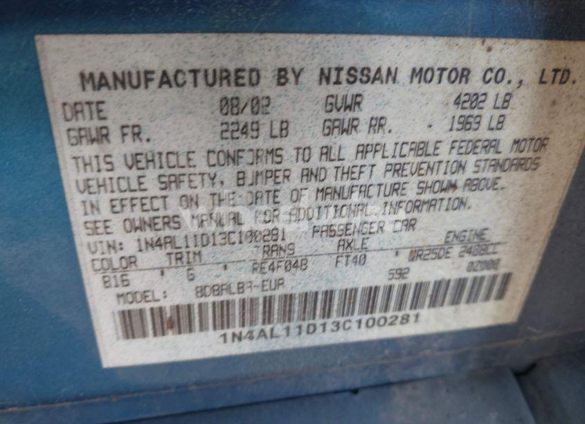 Photo 9 of 2003 Nissan Altima 2.5 S (VIN 1N4AL11D13C100281)