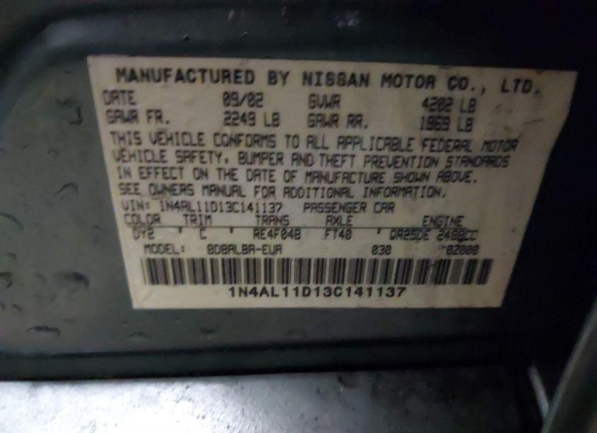 Photo 9 of 2003 Nissan Altima 2.5 SL (VIN 1N4AL11D13C141137)