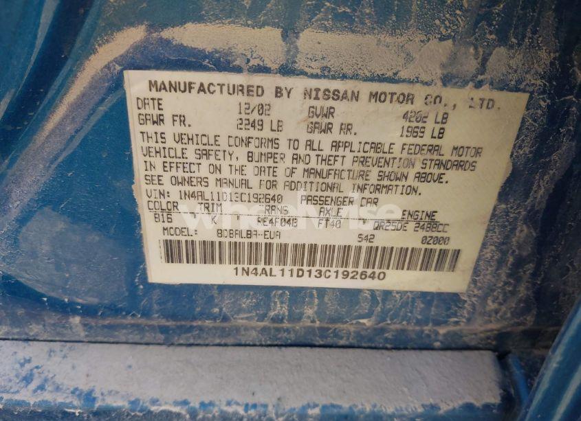 Photo 9 of 2003 Nissan Altima 2.5 S (VIN 1N4AL11D13C192640)