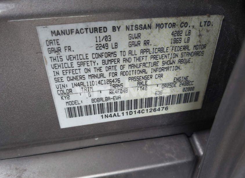 Photo 9 of 2004 Nissan Altima 2.5 S (VIN 1N4AL11D14C126476)