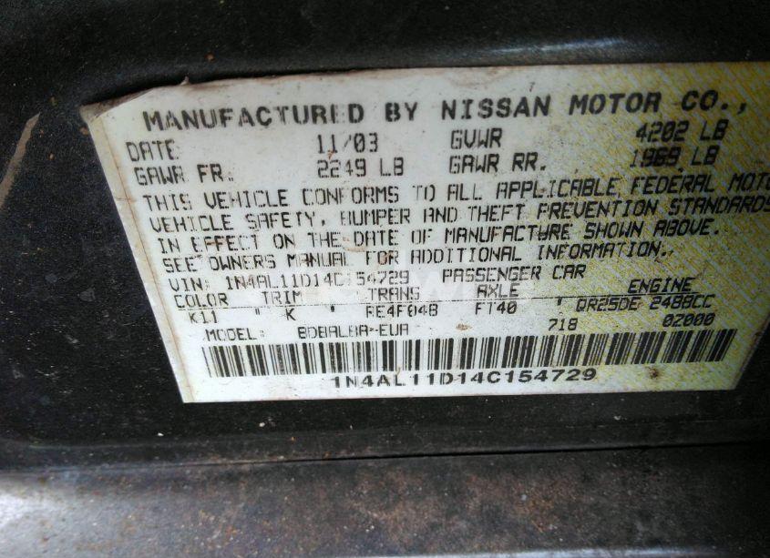 Photo 9 of 2004 Nissan Altima 2.5 S (VIN 1N4AL11D14C154729)