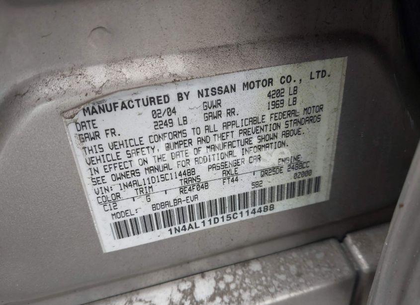 Photo 9 of 2005 Nissan Altima 2.5 S (VIN 1N4AL11D15C114488)