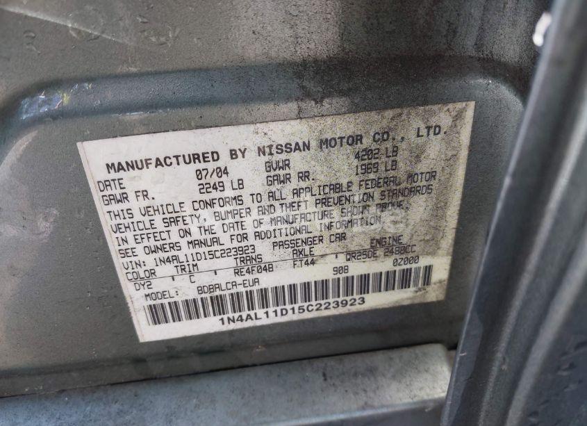Photo 9 of 2005 Nissan Altima 2.5 S (VIN 1N4AL11D15C223923)